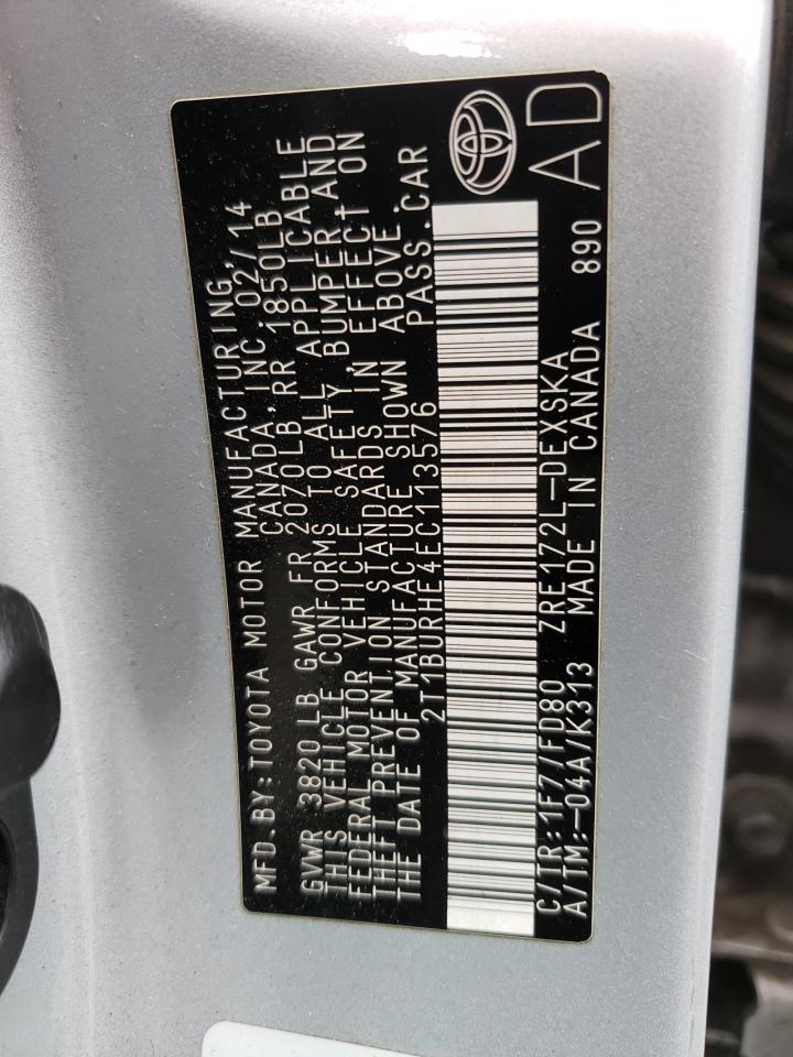 Photo 10 from auction – 2014 TOYOTA COROLLA L with VIN 2T1BURHE4EC113576