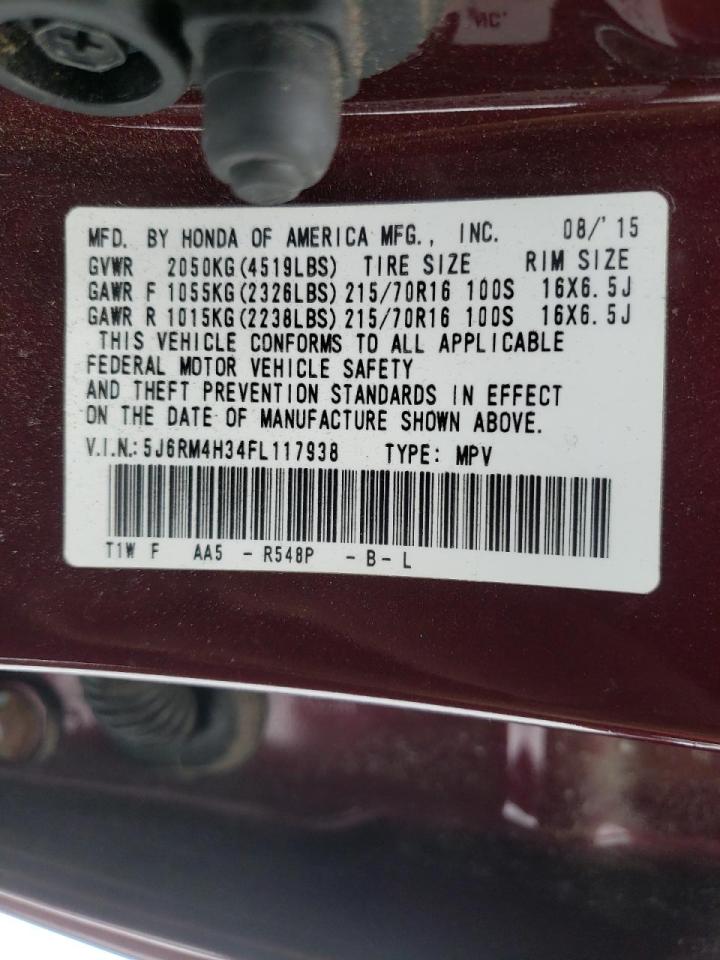 Photo 10 from auction – 2015 HONDA CR-V LX with VIN 5J6RM4H34FL117938