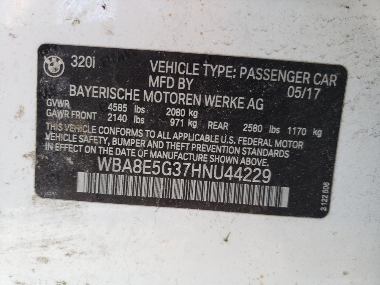Photo 10 from auction – 2017 BMW 320 XI with VIN WBA8E5G37HNU44229
