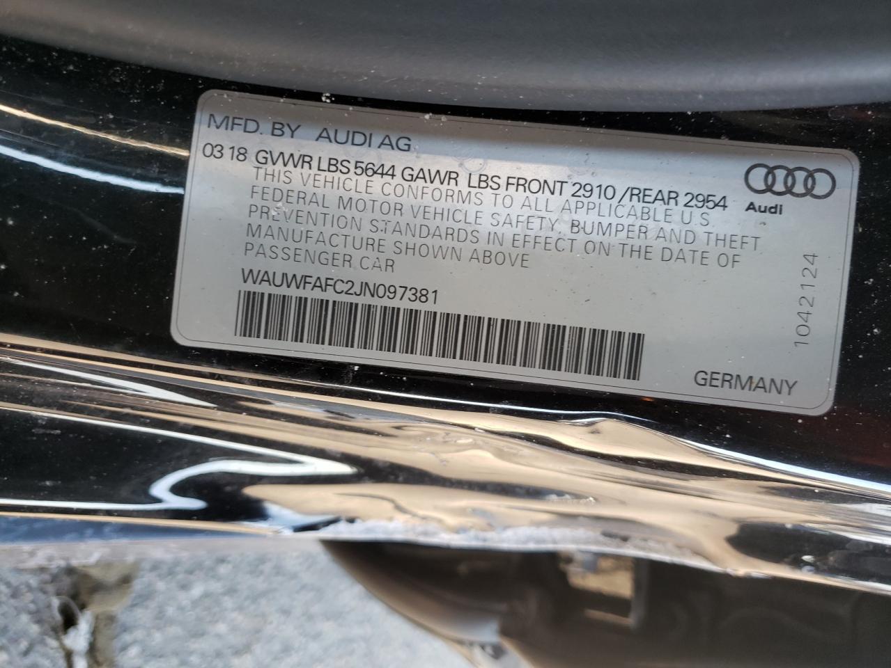 Photo 10 from auction – 2018 AUDI S7 PREMIUM with VIN WAUWFAFC2JN097381