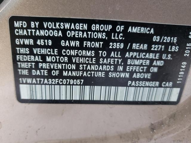 Photo 10 from auction – 2015 VOLKSWAGEN PASSAT S with VIN 1VWAT7A32FC079057