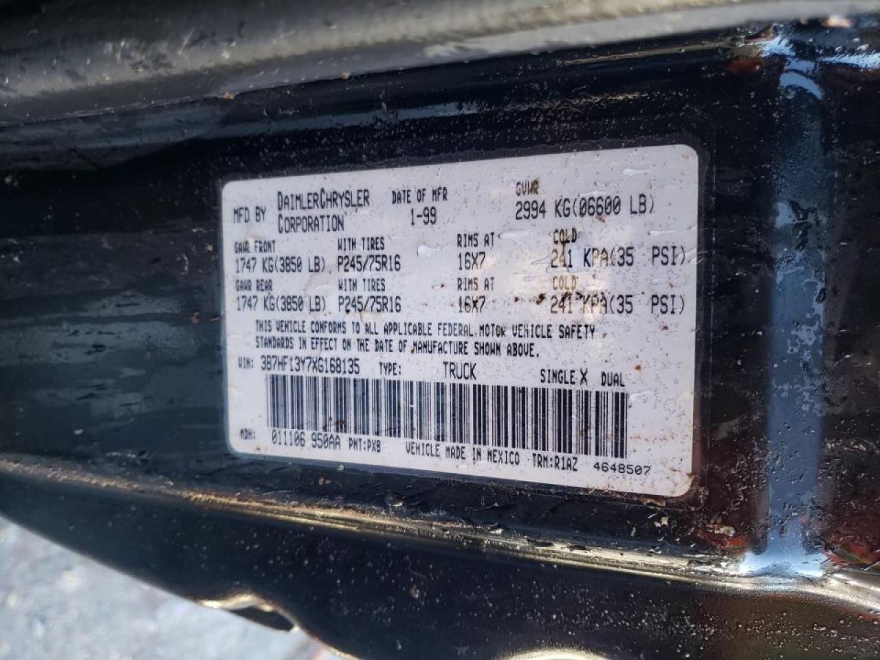 Photo 10 from auction – 1999 DODGE RAM 1500 with VIN 3B7HF13Y7XG168135