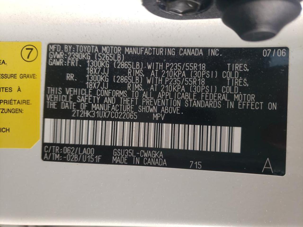 Photo 10 from auction – 2007 LEXUS RX 350 with VIN 2T2HK31UX7C022065