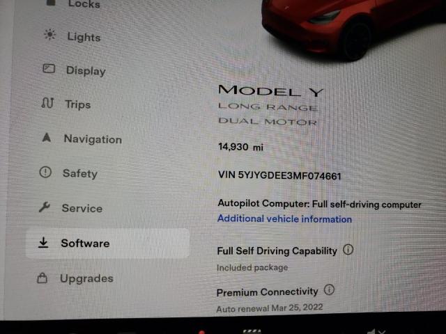 Photo 8 from auction – 2021 TESLA MODEL Y with VIN 5YJYGDEE3MF074661