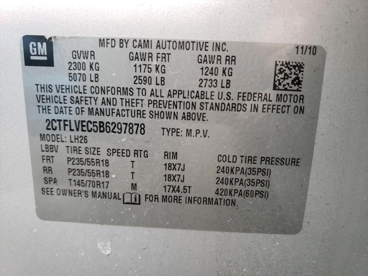 Photo 10 from auction – 2011 GMC TERRAIN SL with VIN 2CTFLVEC5B6297878