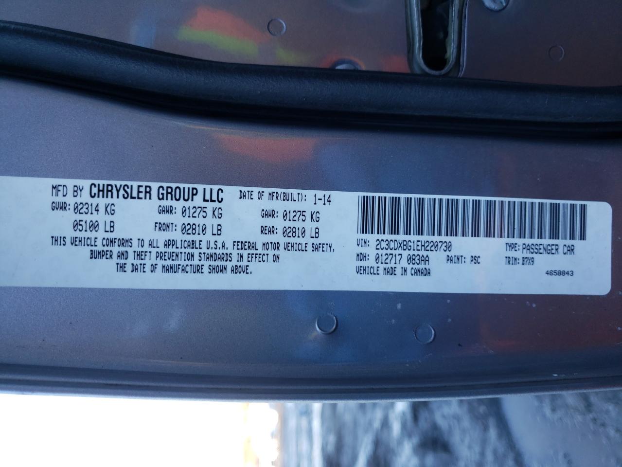Photo 10 from auction – 2014 DODGE CHARGER SE with VIN 2C3CDXBG1EH220730