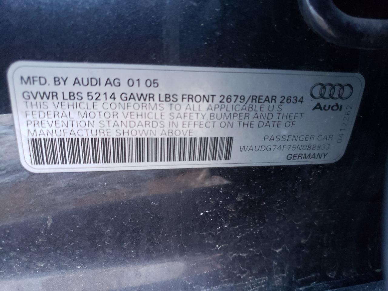 Photo 10 from auction – 2005 AUDI A6 3.2 QUA with VIN WAUDG74F75N088833