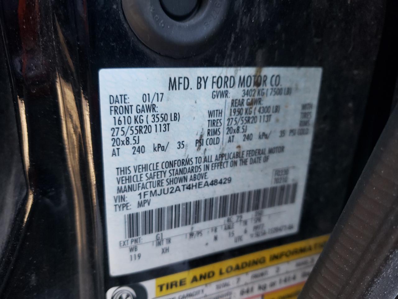 Photo 10 from auction – 2017 FORD EXPEDITION with VIN 1FMJU2AT4HEA48429