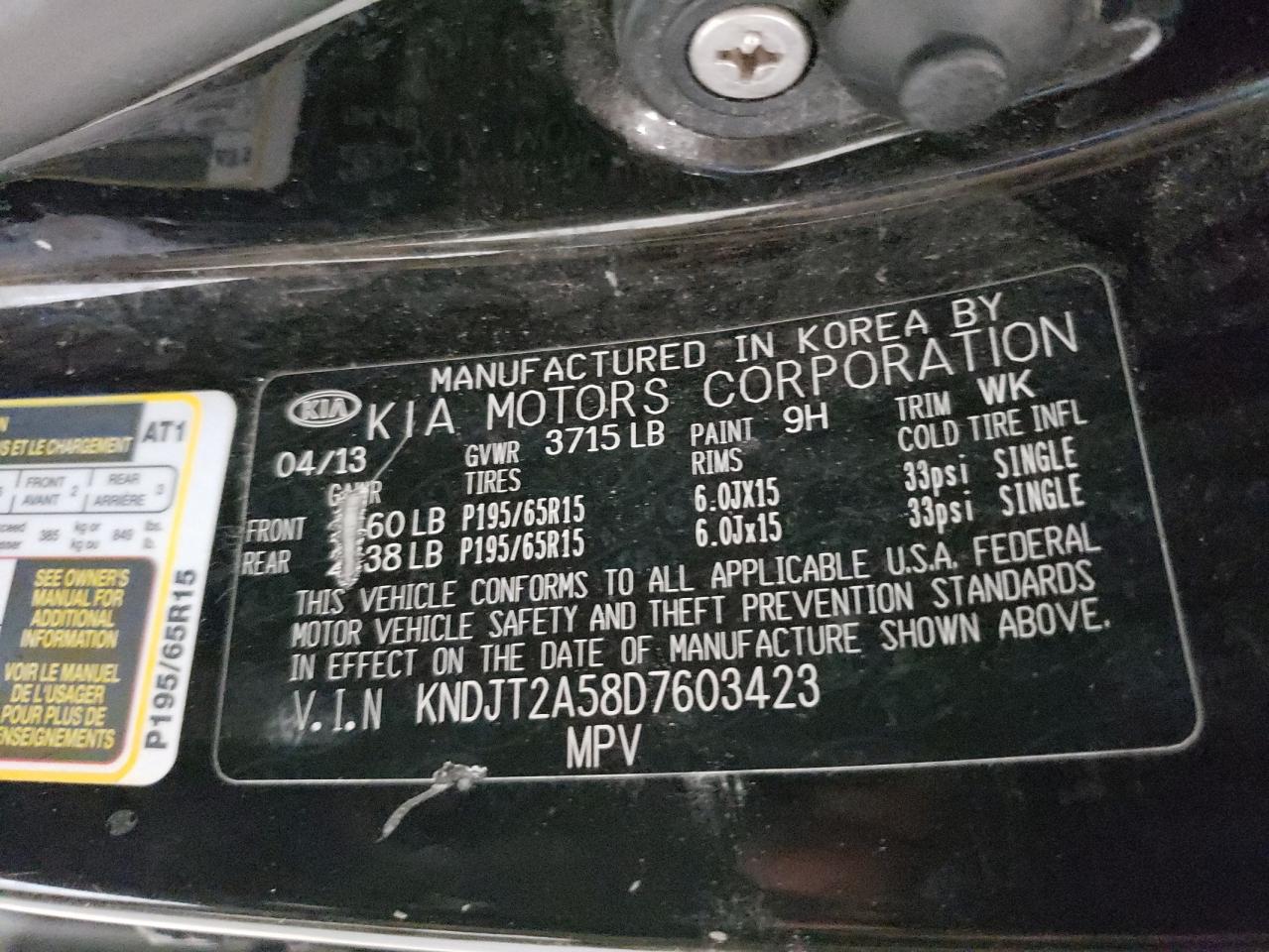 Photo 10 from auction – 2013 KIA SOUL with VIN KNDJT2A58D7603423
