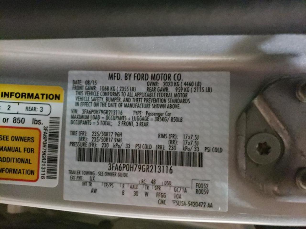 Photo 10 from auction – 2016 FORD FUSION SE with VIN 3FA6P0H79GR213116