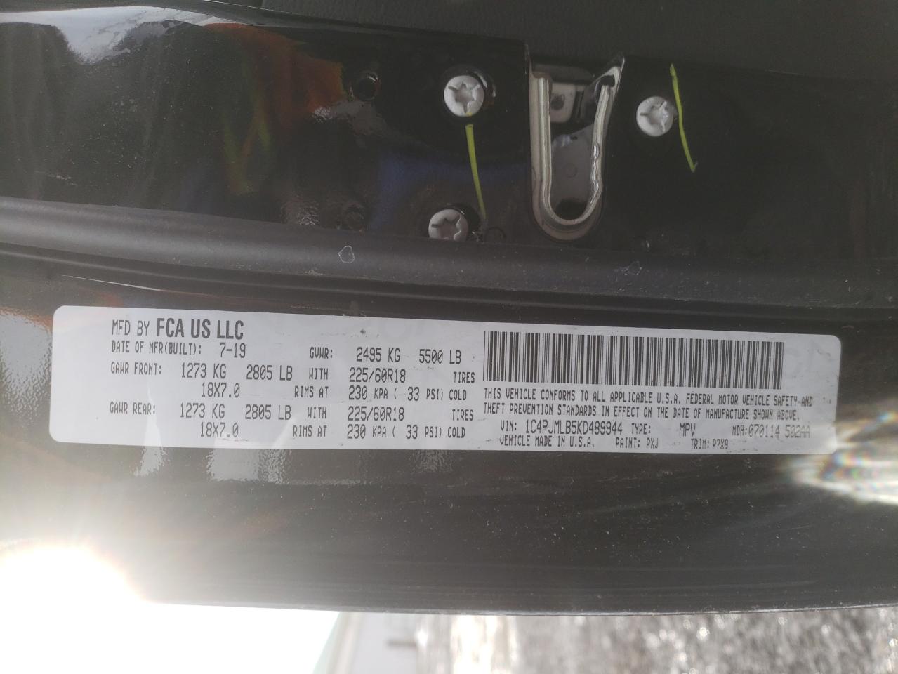 Photo 10 from auction – 2019 JEEP CHEROKEE L with VIN 1C4PJMLB5KD489944