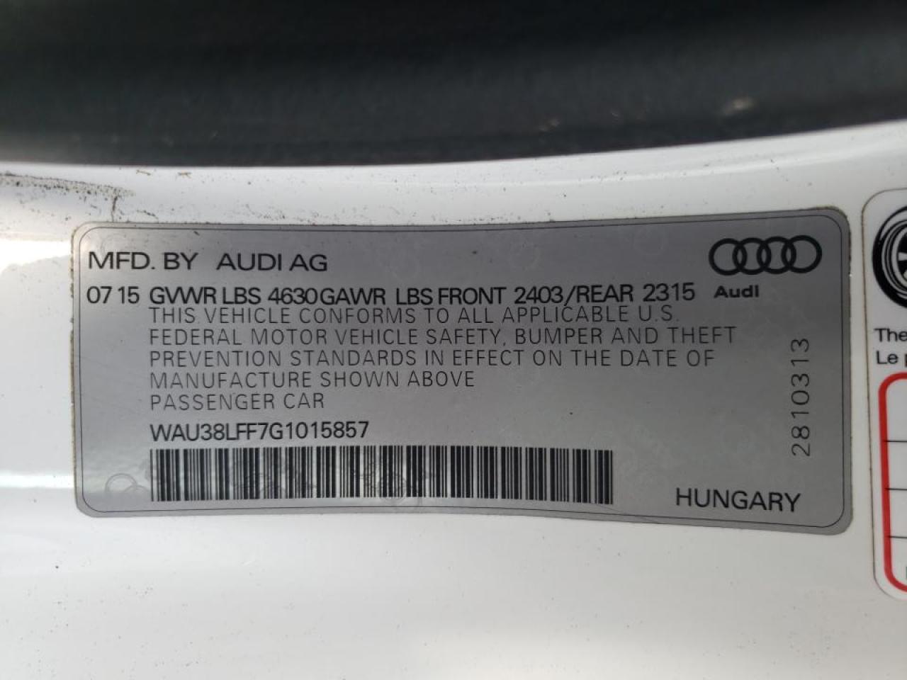 Фото 10 с аукциона – 2016 AUDI A3 PREMIUM с VIN WAU38LFF7G1015857