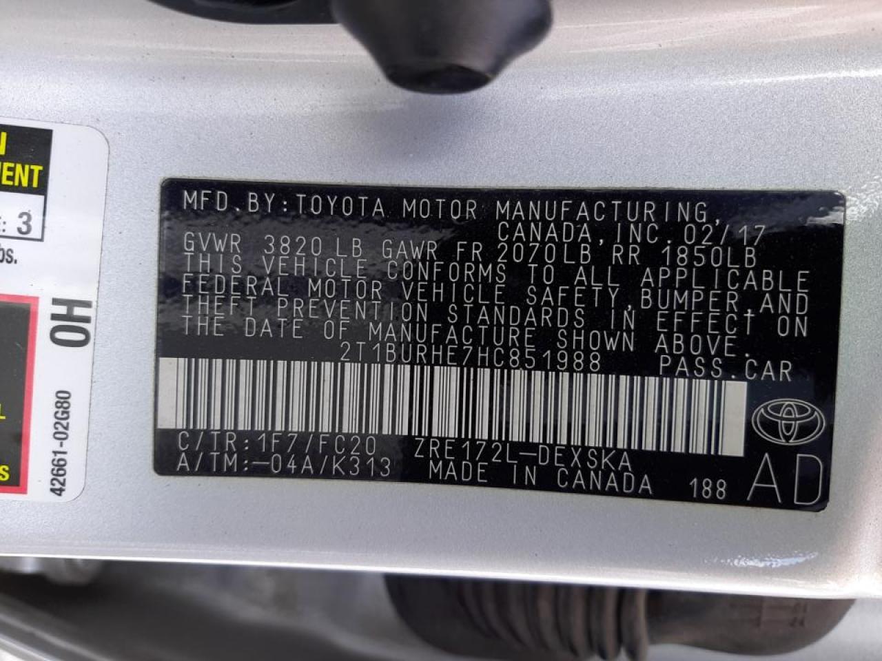 Photo 10 from auction – 2017 TOYOTA COROLLA L with VIN 2T1BURHE7HC851988
