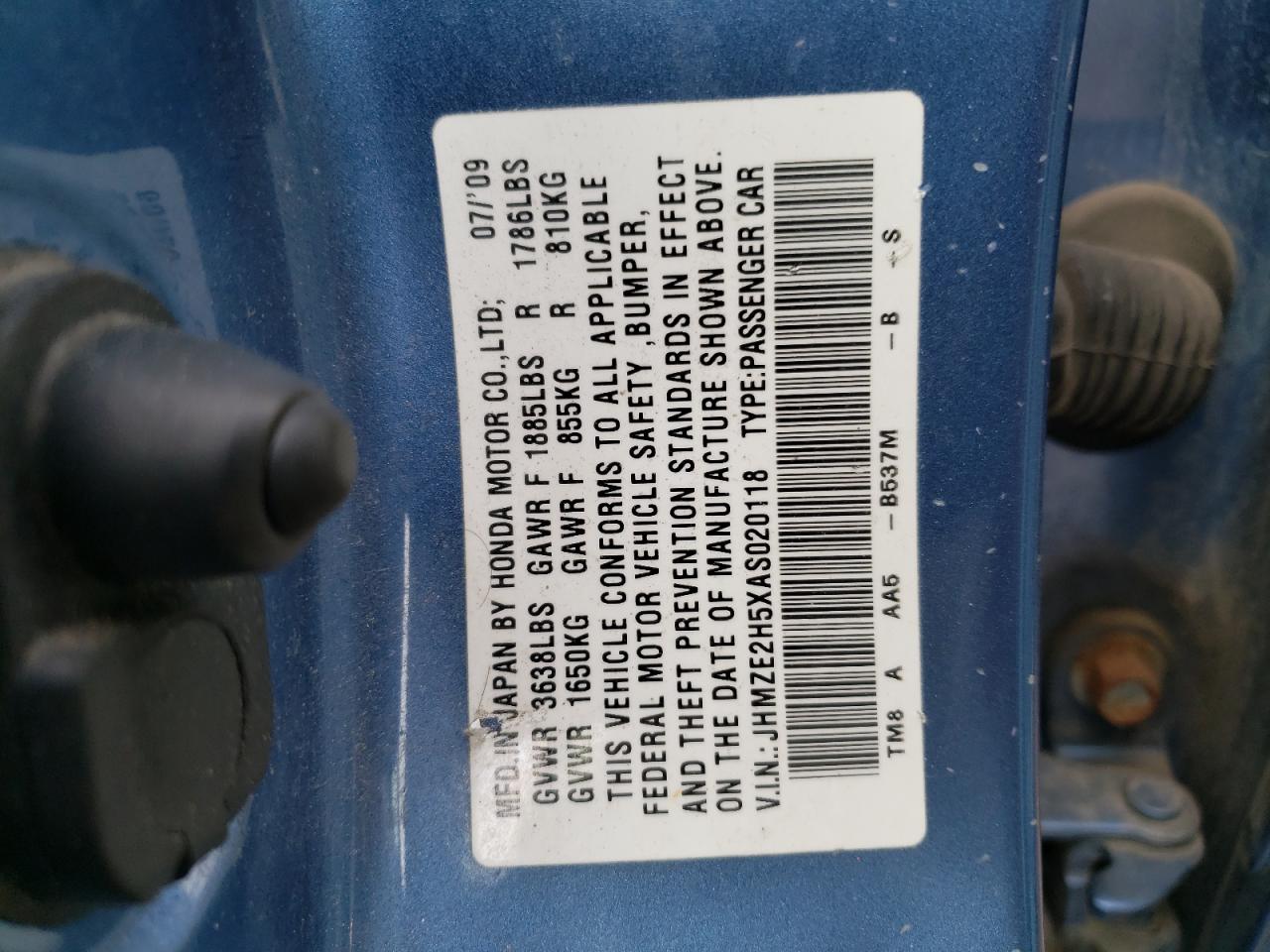 Photo 10 from auction – 2010 HONDA INSIGHT LX with VIN JHMZE2H5XAS020118