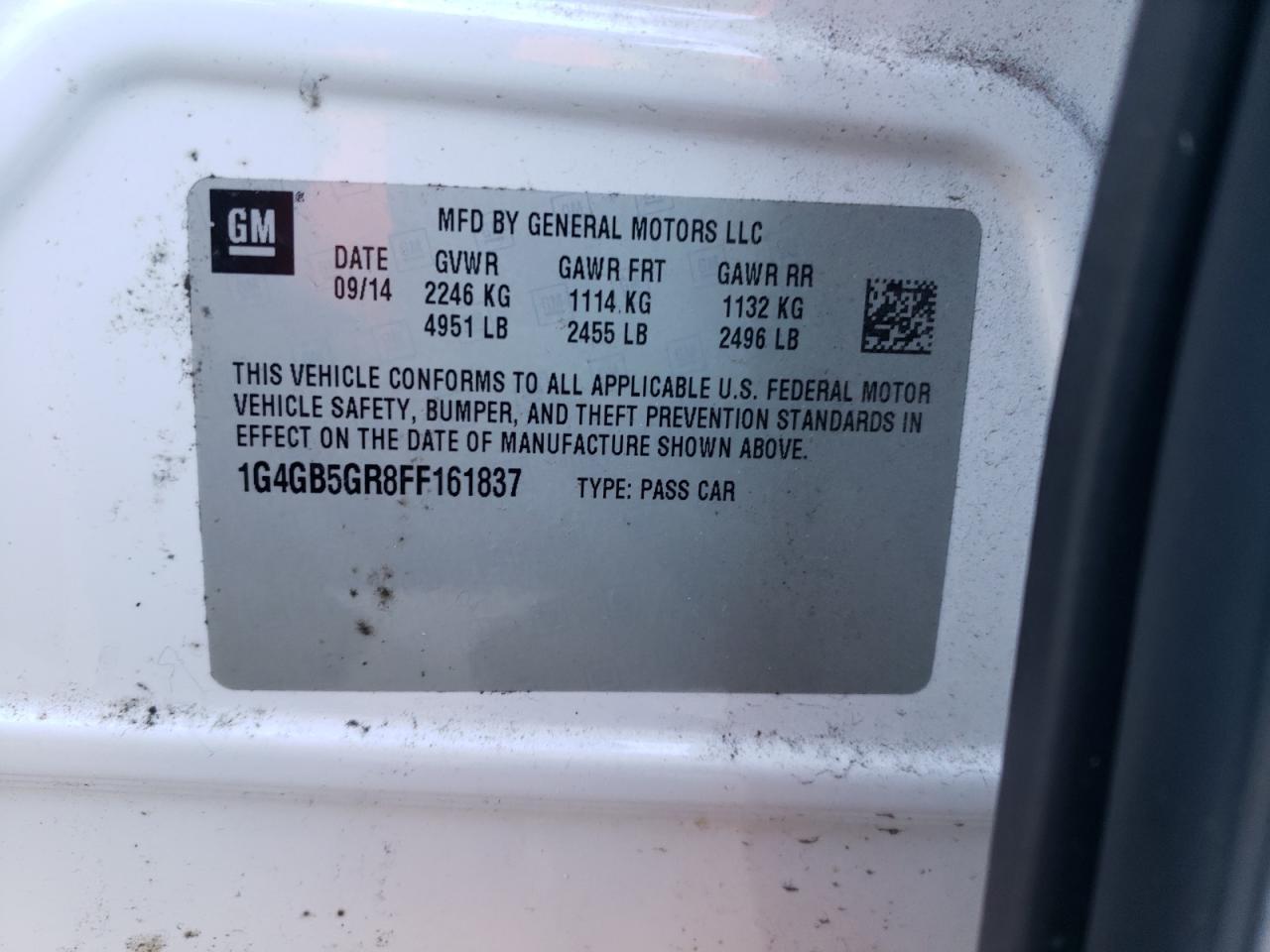 Photo 10 from auction – 2015 BUICK LACROSSE with VIN 1G4GB5GR8FF161837