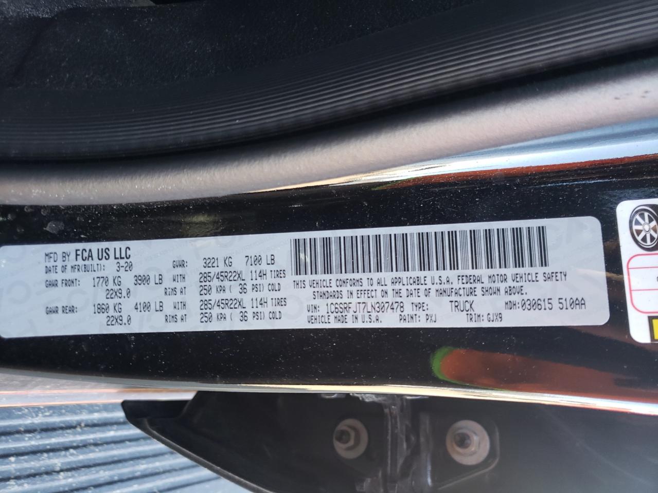 Photo 10 from auction – 2020 RAM 1500 LARAM with VIN 1C6SRFJT7LN307478