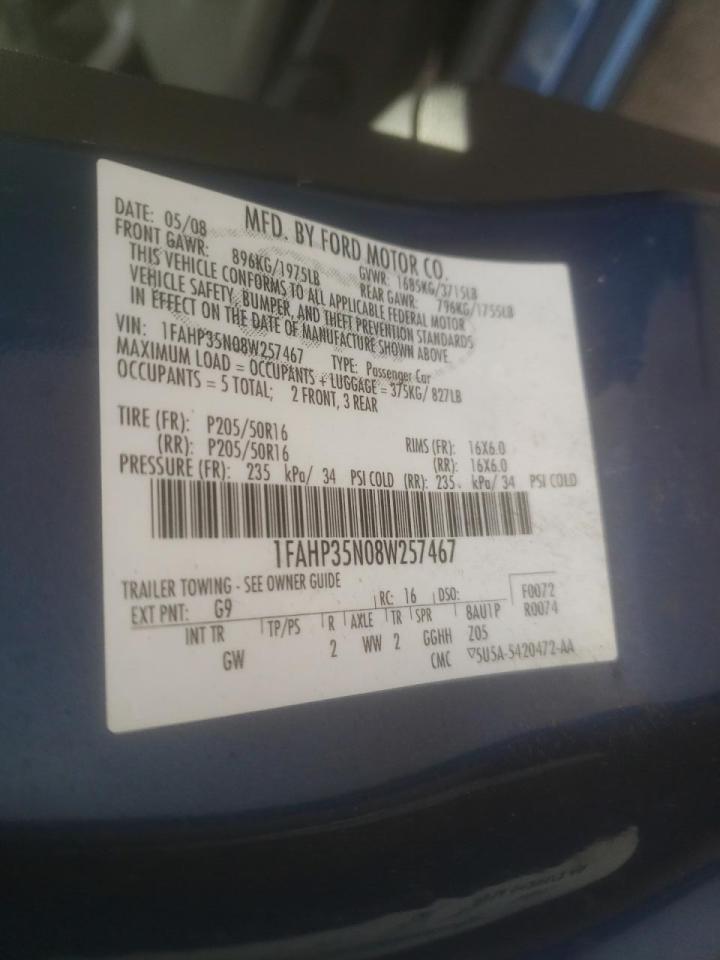 Photo 10 from auction – 2008 FORD FOCUS SE with VIN 1FAHP35N08W257467