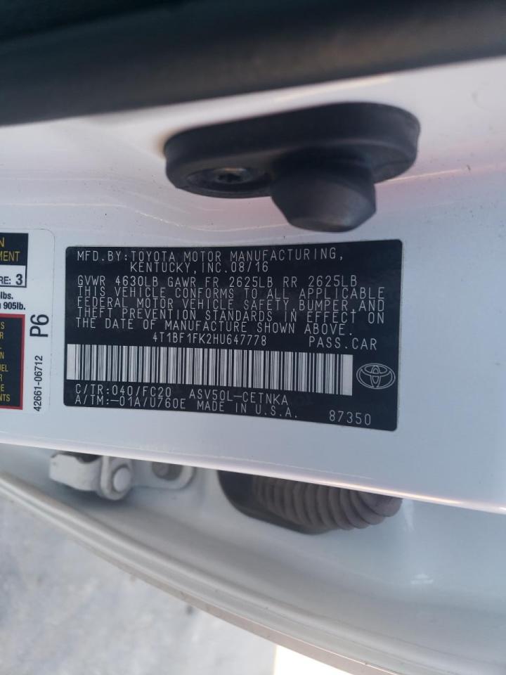 Photo 10 from auction – 2017 TOYOTA CAMRY LE with VIN 4T1BF1FK2HU647778