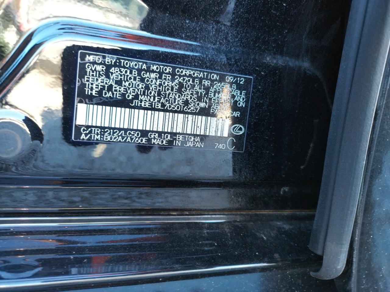 Photo 10 from auction – 2013 LEXUS GS 350 with VIN JTHBE1BL7D5016257