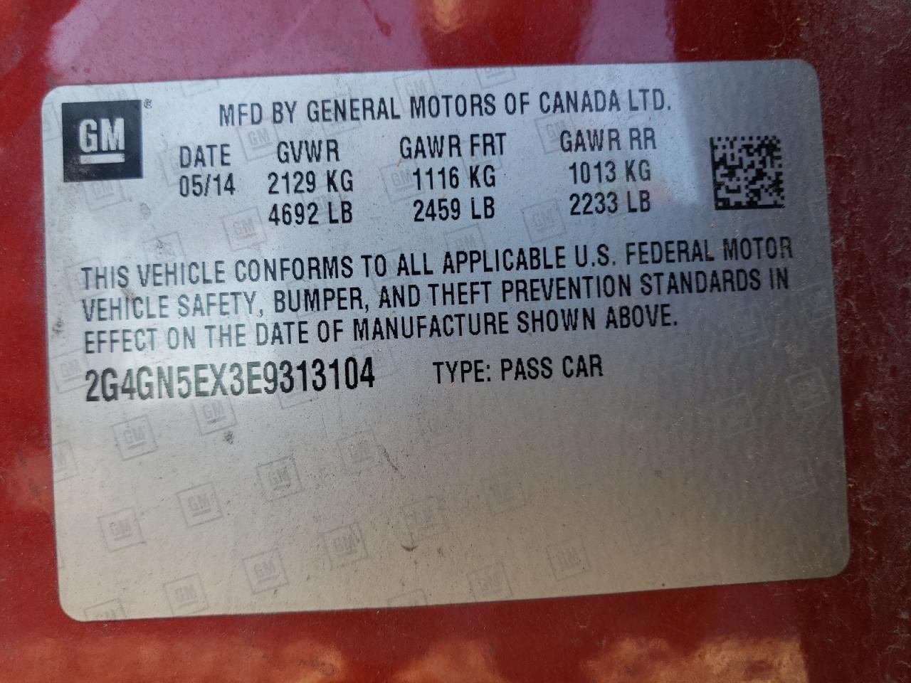 Photo 10 from auction – 2014 BUICK REGAL PREM with VIN 2G4GN5EX3E9313104