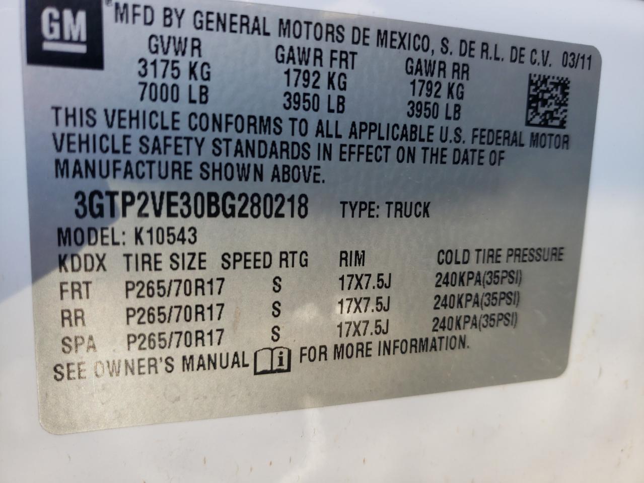 Photo 10 from auction – 2011 GMC SIERRA K15 with VIN 3GTP2VE30BG280218