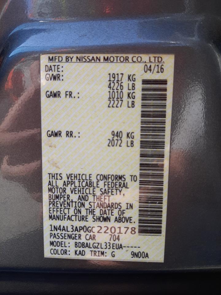 Photo 10 from auction – 2016 NISSAN ALTIMA 2.5 with VIN 1N4AL3AP0GC220178