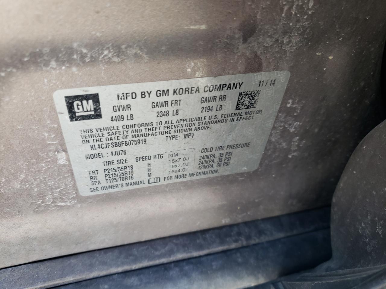 Photo 10 from auction – 2015 BUICK ENCORE CON with VIN KL4CJFSB8FB075919