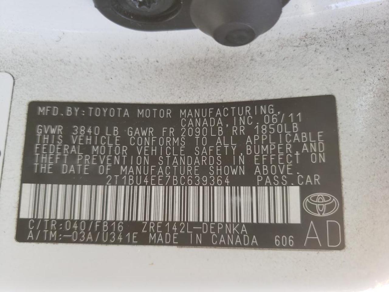 Photo 10 from auction – 2011 TOYOTA COROLLA BA with VIN 2T1BU4EE7BC639364