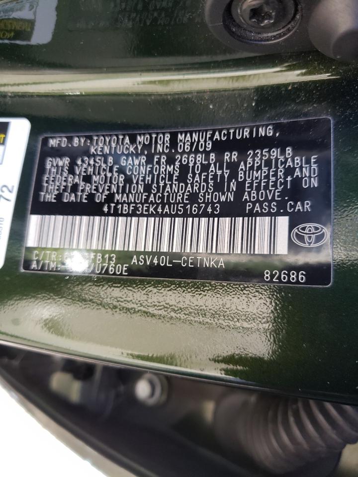 Photo 10 from auction – 2010 TOYOTA CAMRY with VIN 4T1BF3EK4AU516743