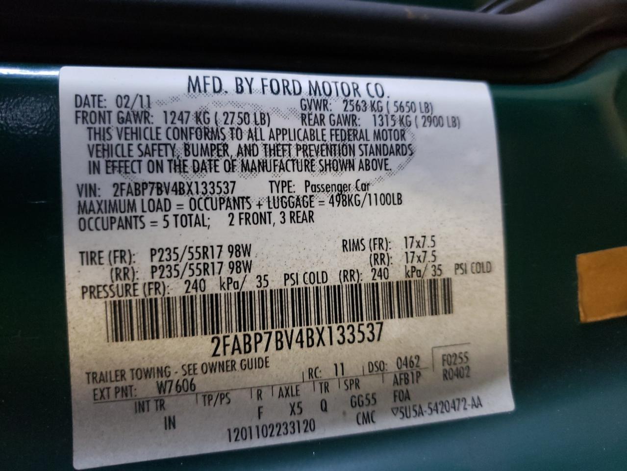 Photo 10 from auction – 2011 FORD CROWN VICT with VIN 2FABP7BV4BX133537