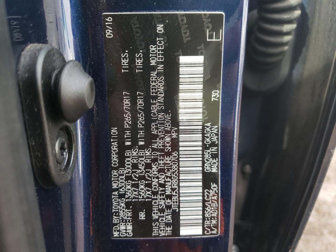 Photo 10 from auction – 2016 TOYOTA 4RUNNER SR with VIN JTEBU5JR8G5380706