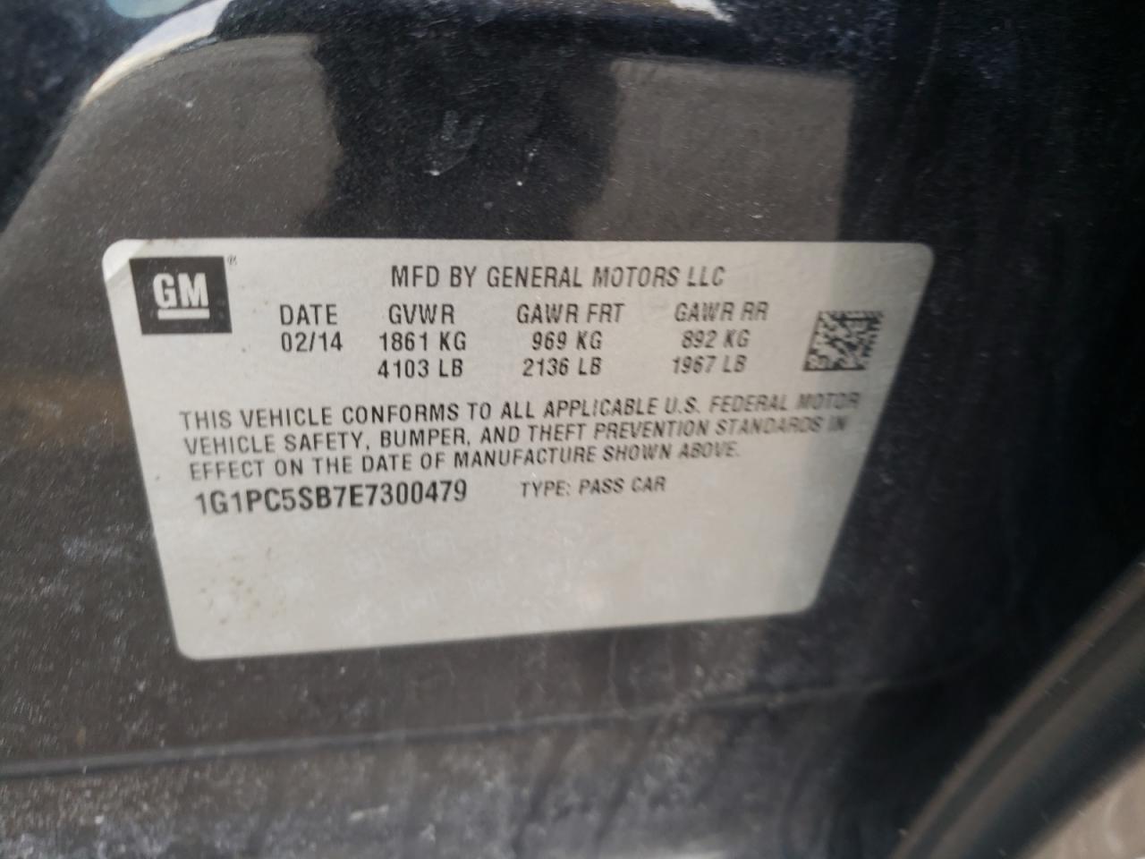 Photo 10 from auction – 2014 CHEVROLET CRUZE LT with VIN 1G1PC5SB7E7300479