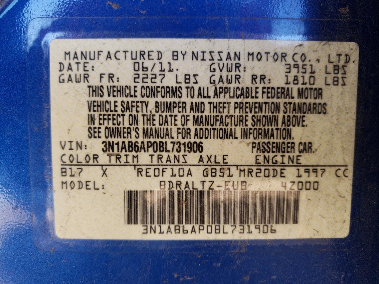 Photo 10 from auction – 2011 NISSAN SENTRA 2.0 with VIN 3N1AB6AP0BL731906