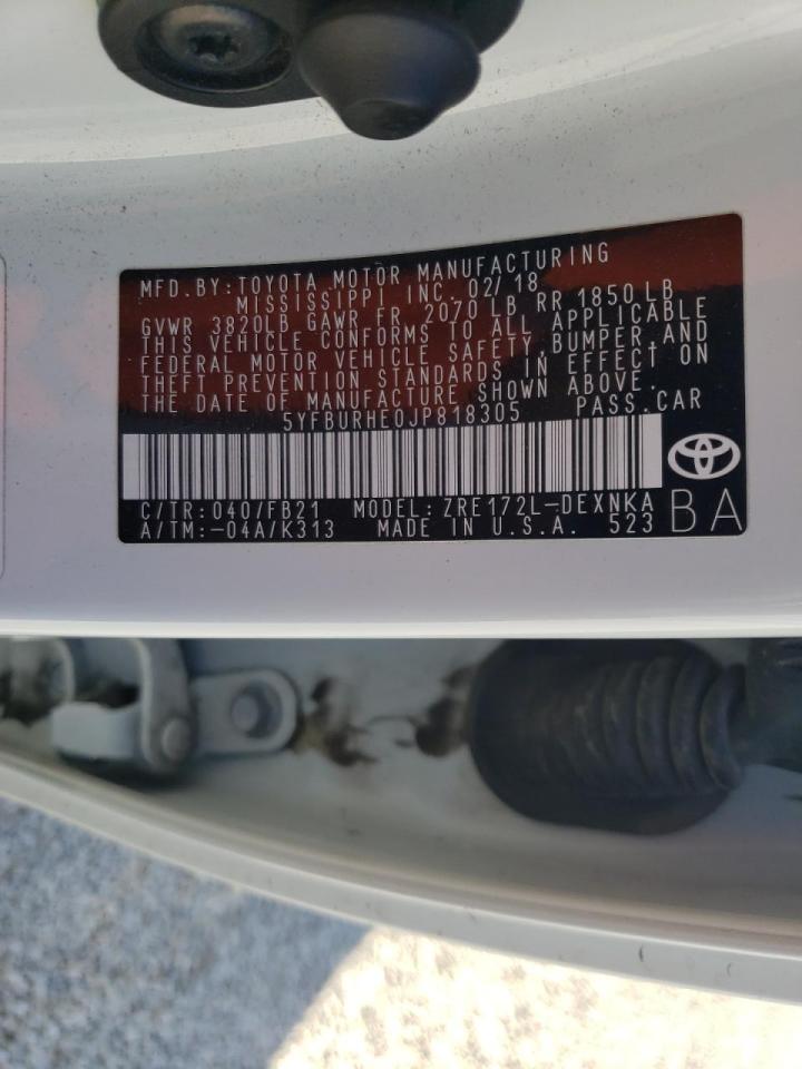 Photo 10 from auction – 2018 TOYOTA COROLLA L with VIN 5YFBURHE0JP818305