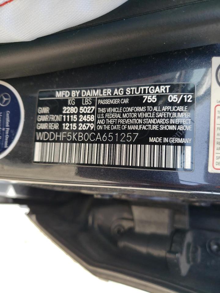 Photo 10 from auction – 2012 MERCEDES-BENZ E 350 with VIN WDDHF5KB0CA651257