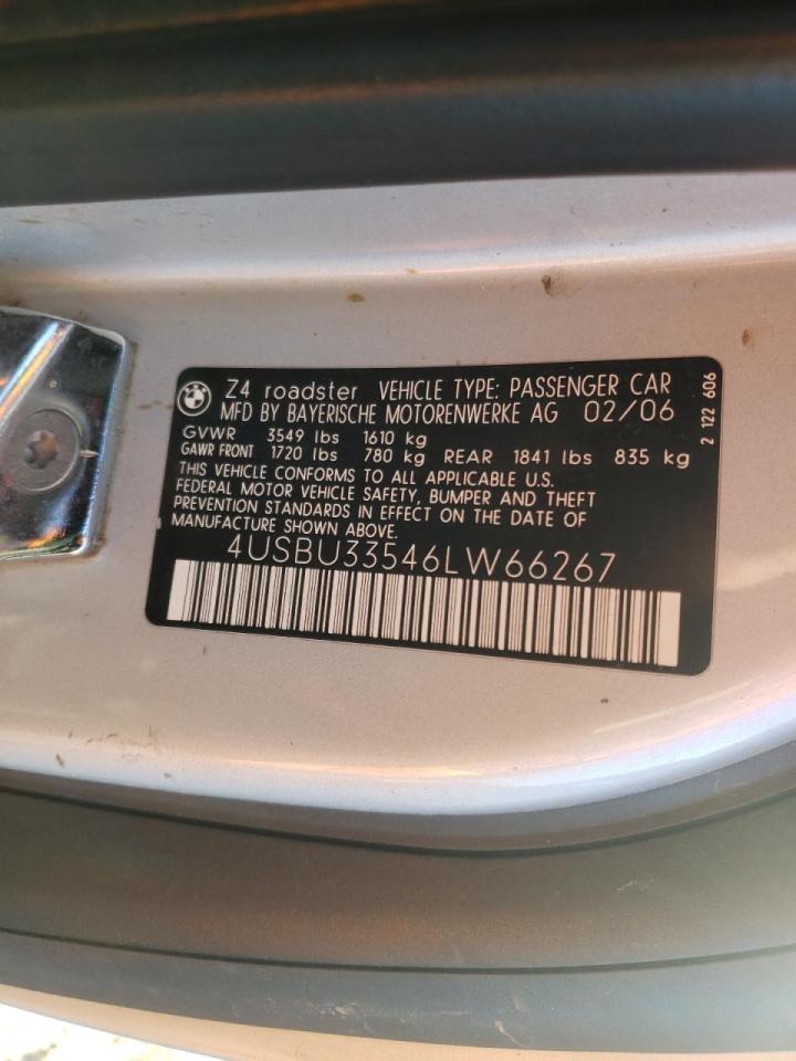 Photo 10 from auction – 2006 BMW Z4 3.0 with VIN 4USBU33546LW66267