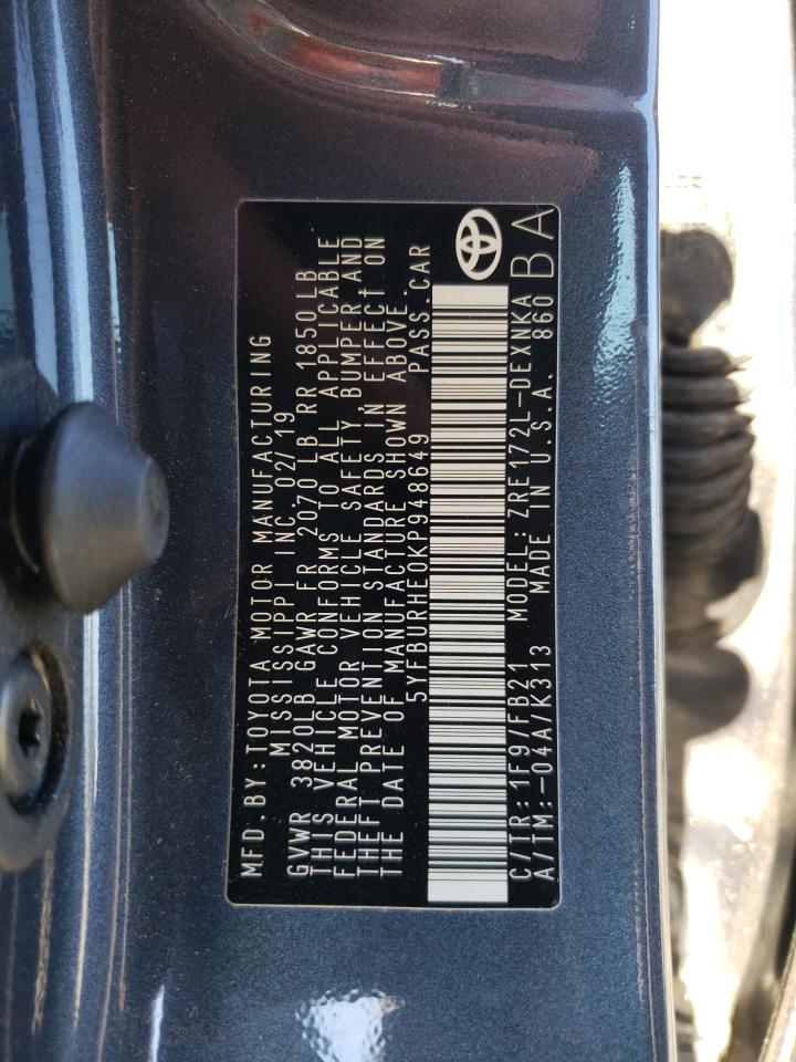 Photo 10 from auction – 2019 TOYOTA COROLLA L with VIN 5YFBURHE0KP948649