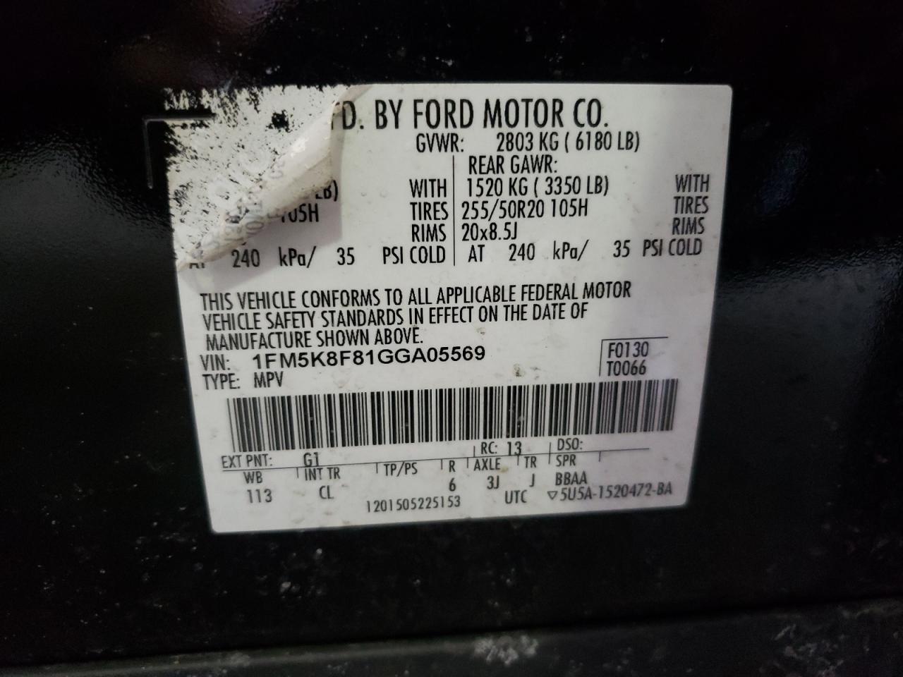 Photo 10 from auction – 2016 FORD EXPLORER L with VIN 1FM5K8F81GGA05569