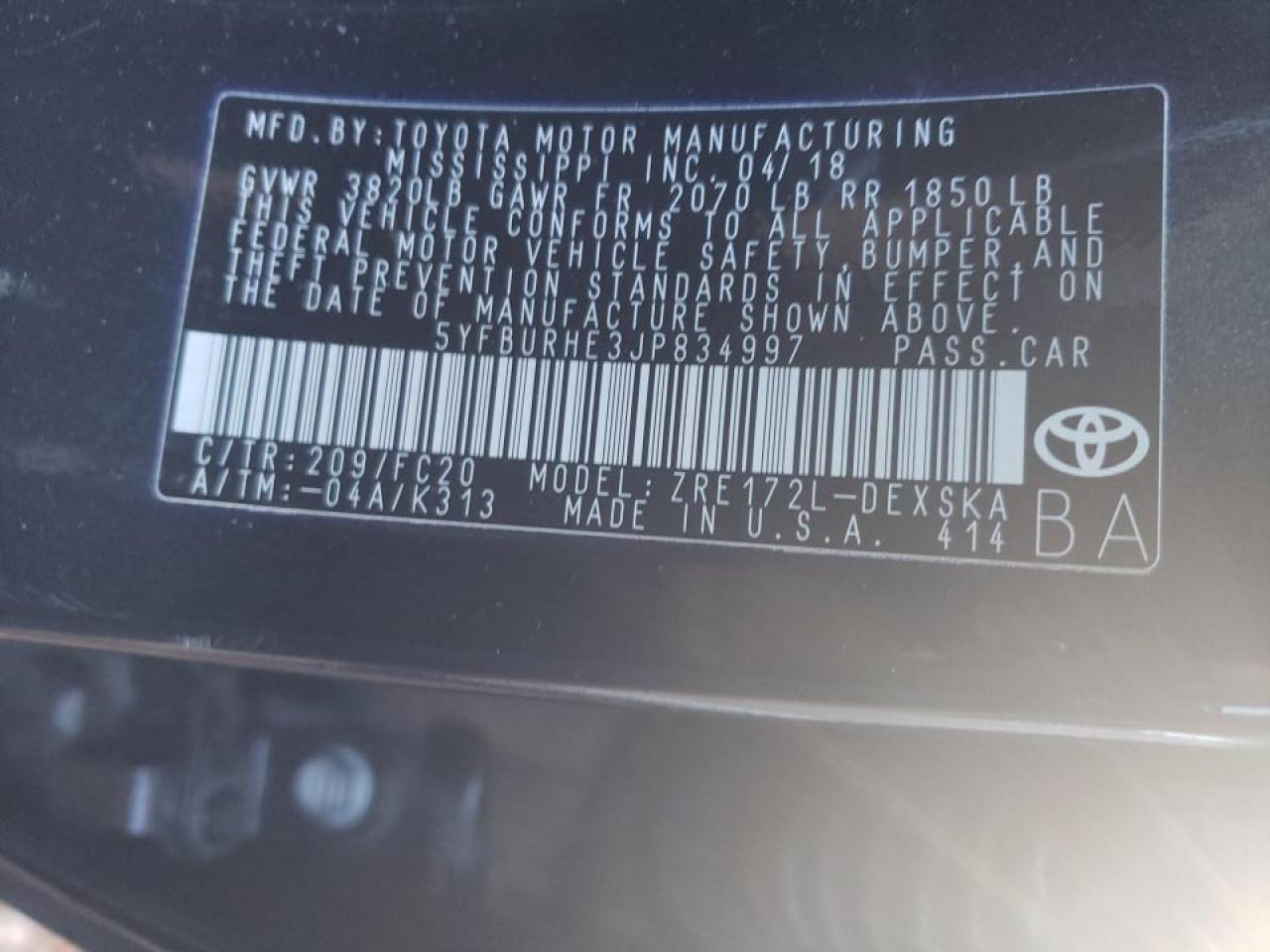 صورة رقم 10 من المزاد - 2018 TOYOTA COROLLA مع VIN 5YFBURHE3JP834997