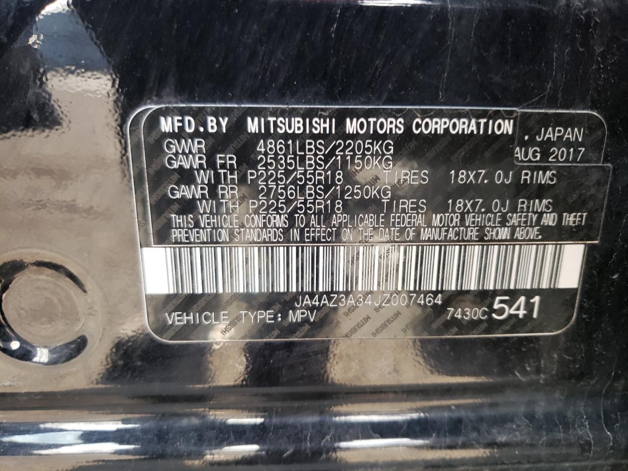 Photo 10 from auction – 2018 MITSUBISHI OUTLANDER with VIN JA4AZ3A34JZ007464