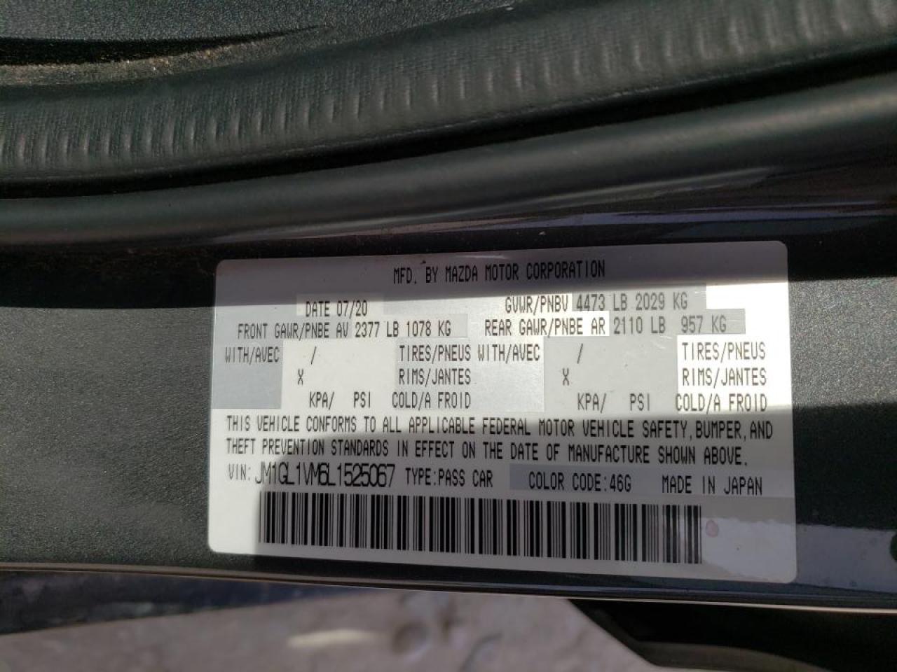 Photo 10 from auction – 2020 MAZDA 6 TOURING with VIN JM1GL1VM6L1525067