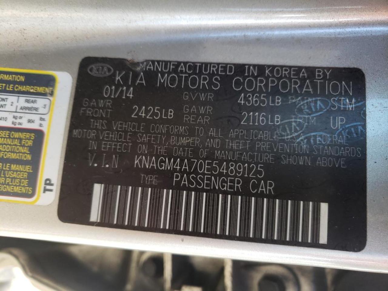 Фото 10 с аукциона – 2014 KIA OPTIMA LX с VIN KNAGM4A70E5489125