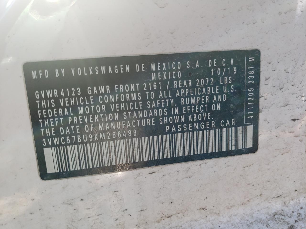 Photo 10 from auction – 2019 VOLKSWAGEN JETTA with VIN 3VWC57BU9KM266489