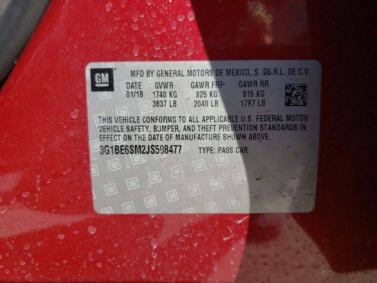 Photo 10 from auction – 2018 CHEVROLET CRUZE LT with VIN 3G1BE6SM2JS598477