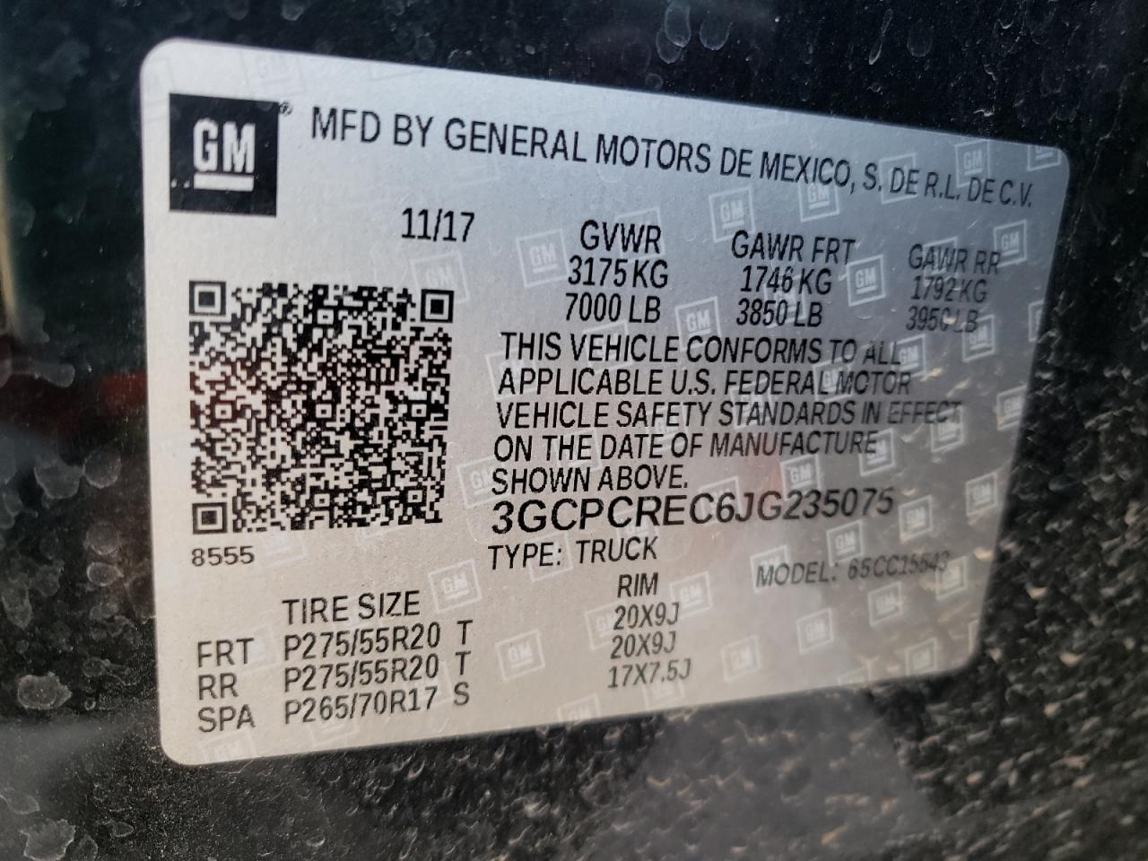 Photo 10 from auction – 2018 CHEVROLET SILVERADO with VIN 3GCPCREC6JG235075