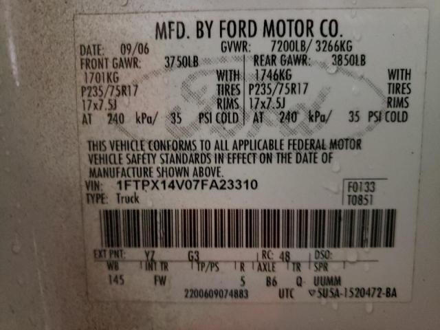 Photo 10 from auction – 2007 FORD F150 with VIN 1FTPX14V07FA23310