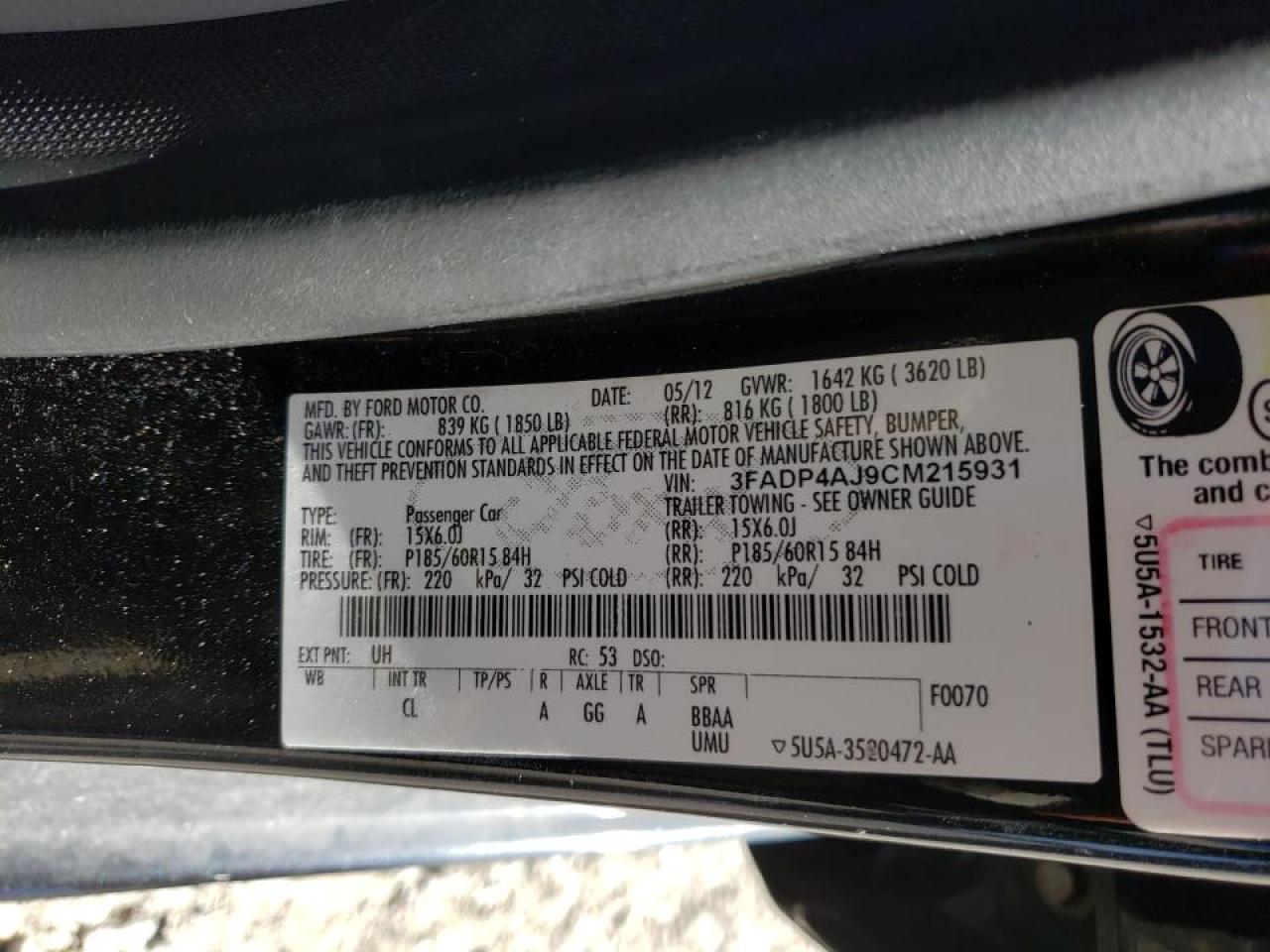 Photo 10 from auction – 2012 FORD FIESTA S with VIN 3FADP4AJ9CM215931