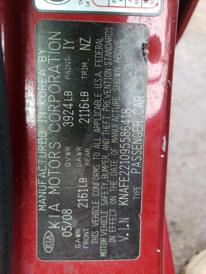 Photo 10 from auction – 2009 KIA SPECTRA EX with VIN KNAFE221095586418