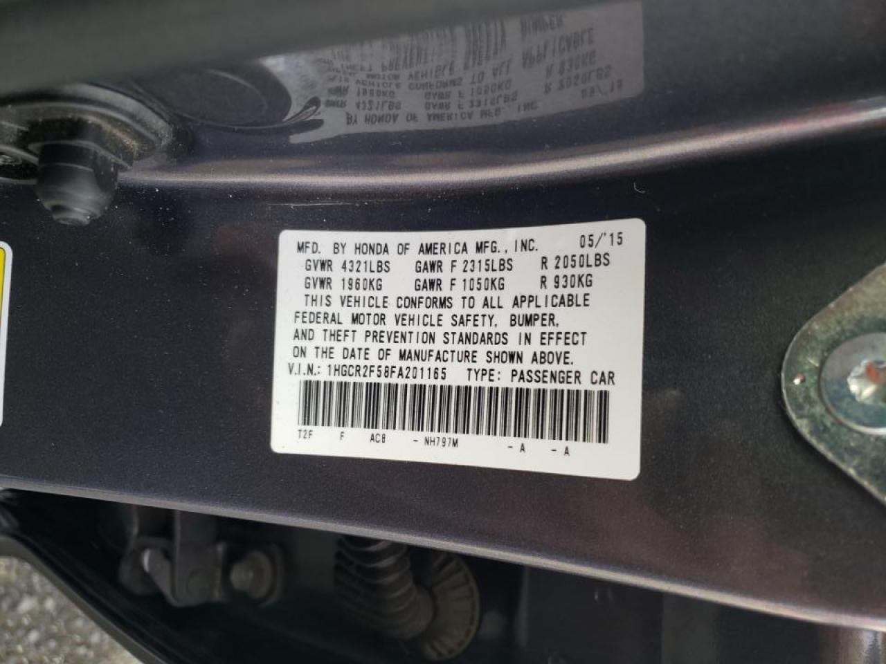 Photo 10 from auction – 2015 HONDA ACCORD SPO with VIN 1HGCR2F58FA201165