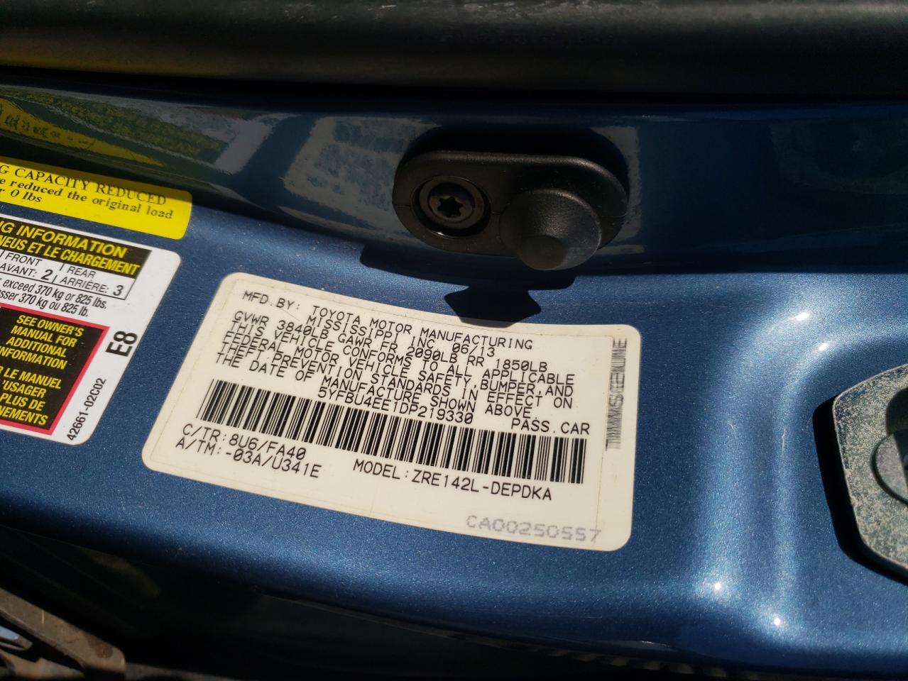 Photo 10 from auction – 2013 TOYOTA COROLLA with VIN 5YFBU4EE1DP219330